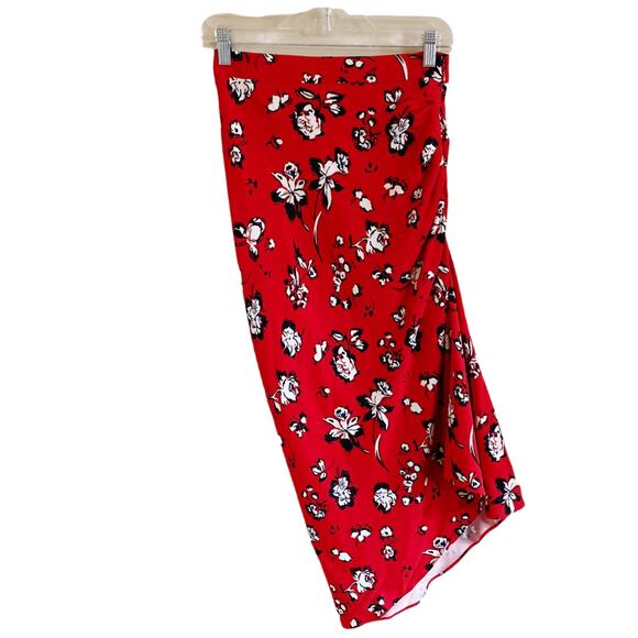 VERONICA BEARD Skirt Cheryl Red Floral Printed Ruched Midi Assymetric Hem 0 NWT - Picture 3 of 9